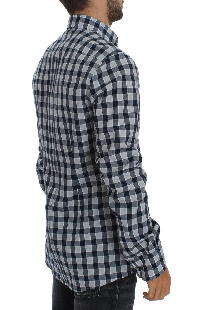 Blue Checkered Slim Fit GOLD Mens Shirt