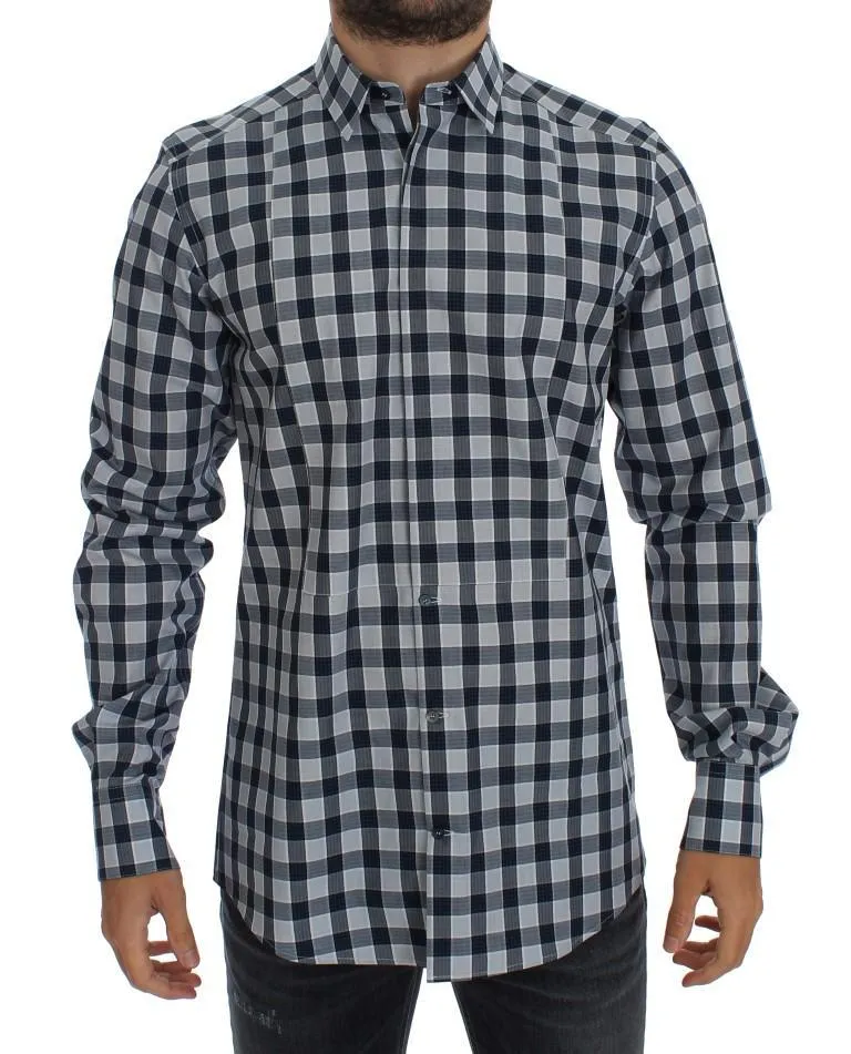 Blue Checkered Slim Fit GOLD Mens Shirt