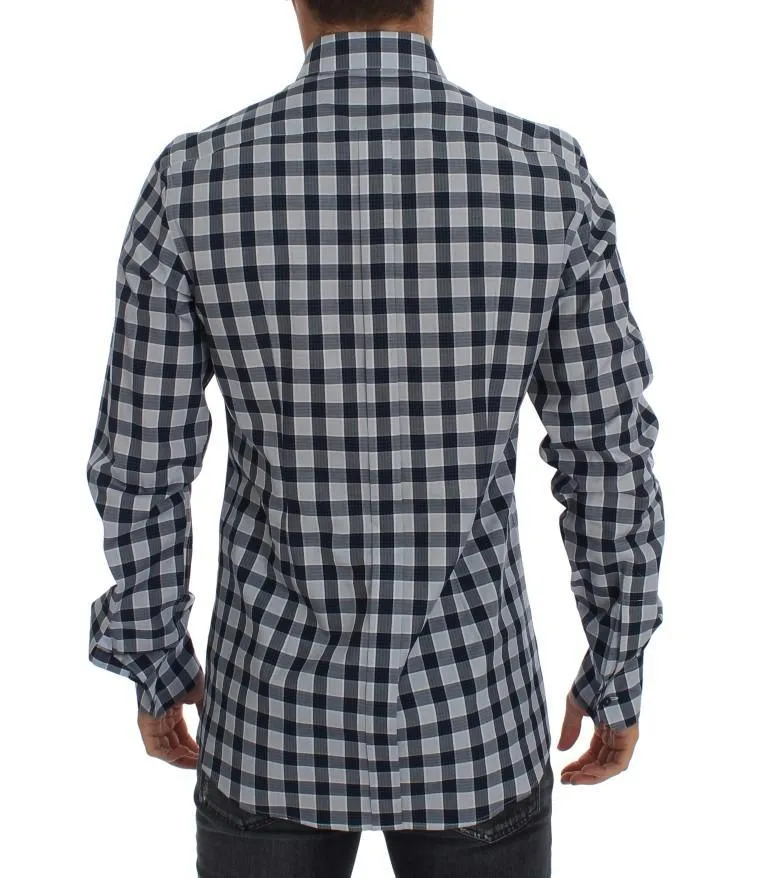 Blue Checkered Slim Fit GOLD Mens Shirt