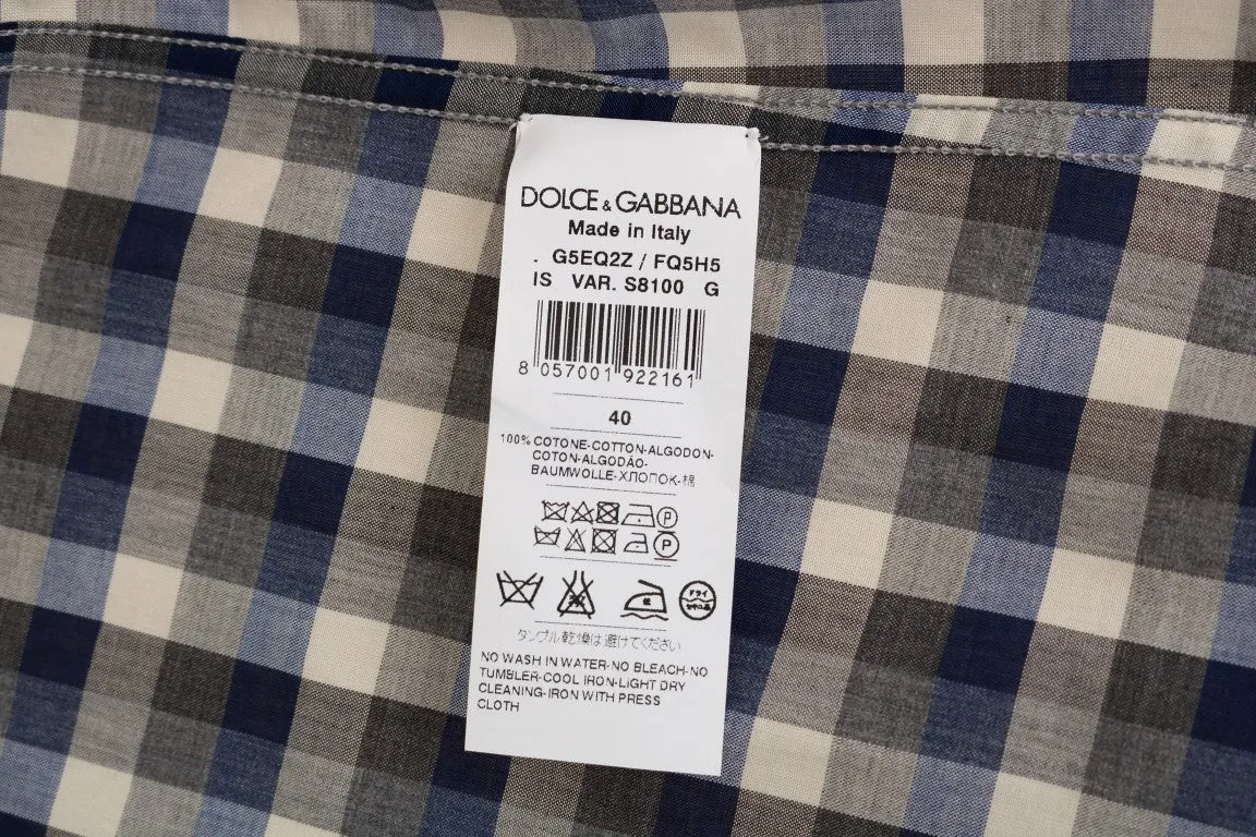 Blue Gray Check Cotton Slim Fit Shirt