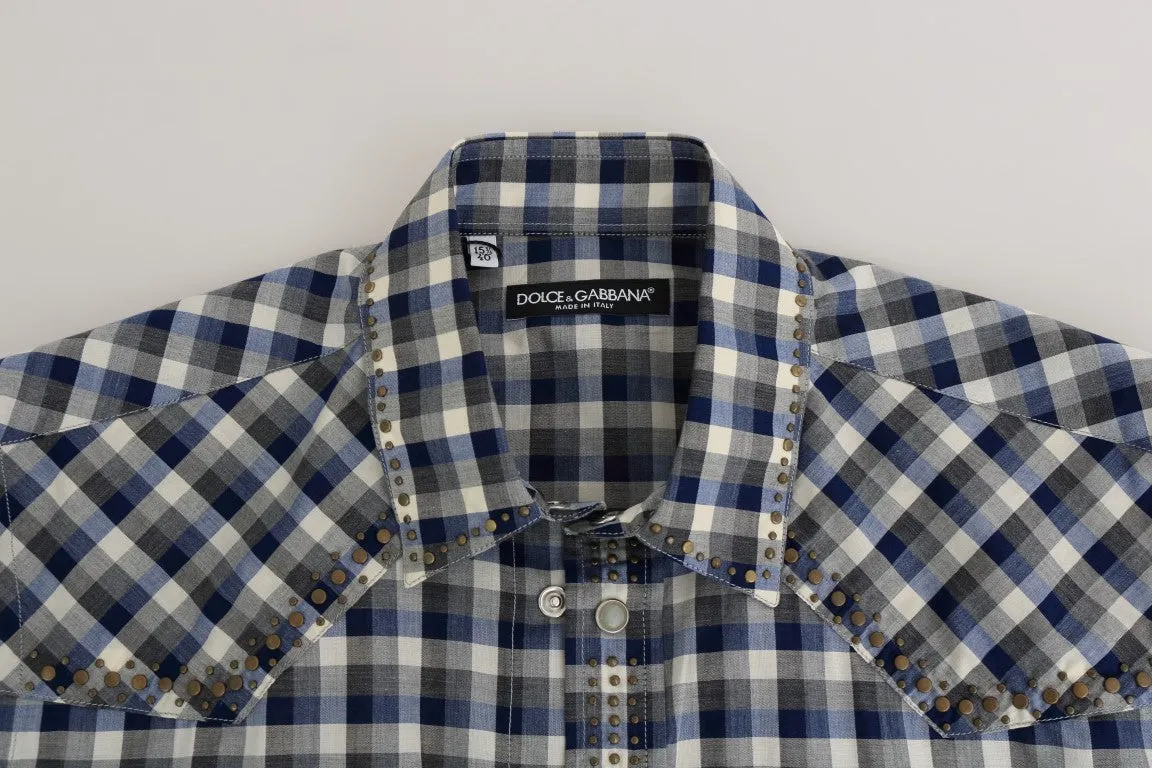 Blue Gray Check Cotton Slim Fit Shirt
