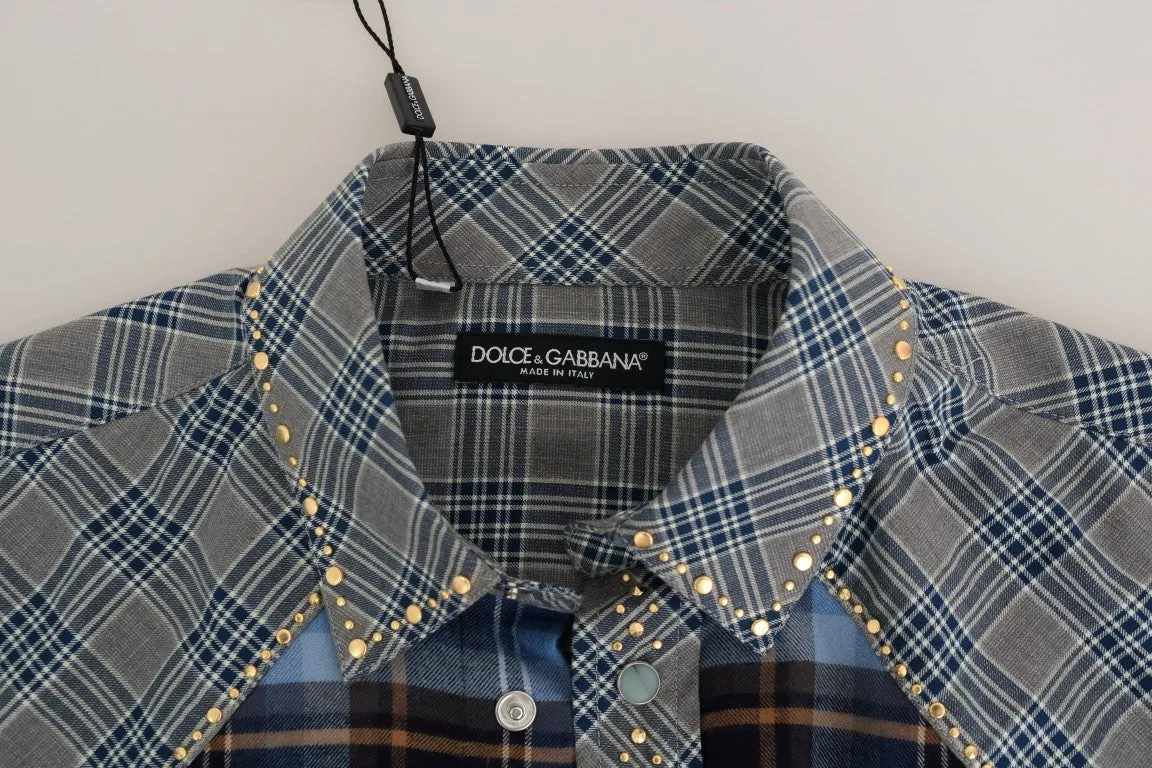 Blue Gray Check Cotton Slim Fit Shirt
