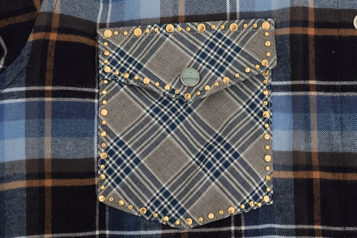 Blue Gray Check Cotton Slim Fit Shirt