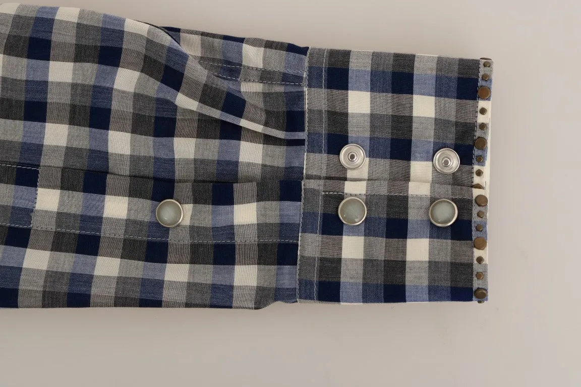 Blue Gray Check Cotton Slim Fit Shirt