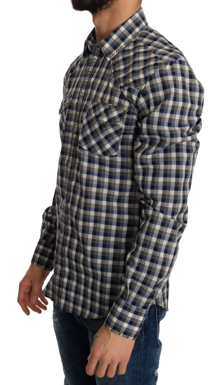 Blue Gray Check Cotton Slim Fit Shirt