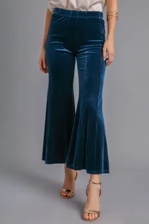 Blue High Rise Elastic Waist Flare Pants