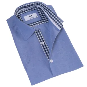 Blue inside Checkered Men's Short Sleeves Shirt- Tailored Slim Fit Cotton Dress Shirts