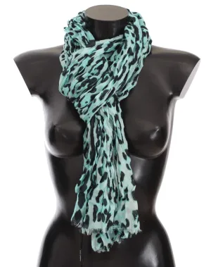 Blue Leopard Cashmere Blend Scarf