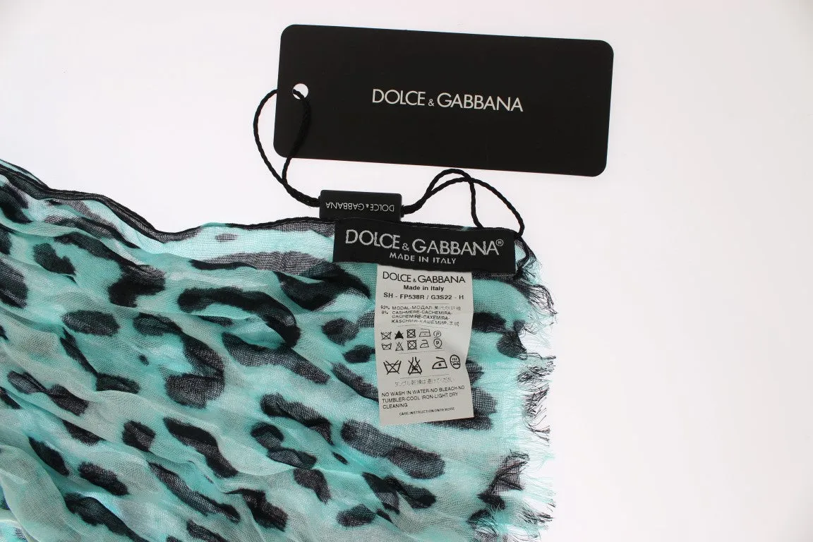 Blue Leopard Cashmere Blend Scarf