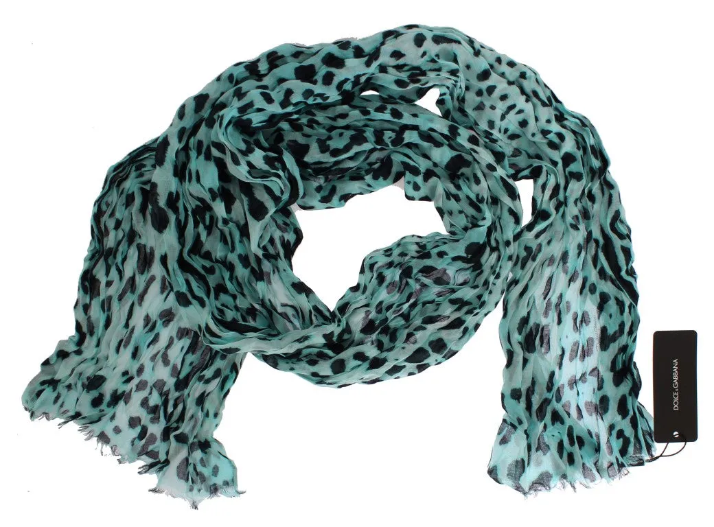 Blue Leopard Cashmere Blend Scarf