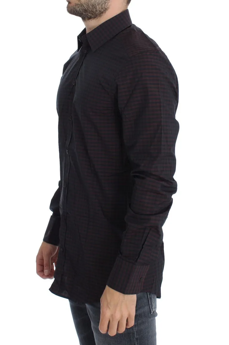 Bordeaux Black Check Slim Fit GOLD Shirt