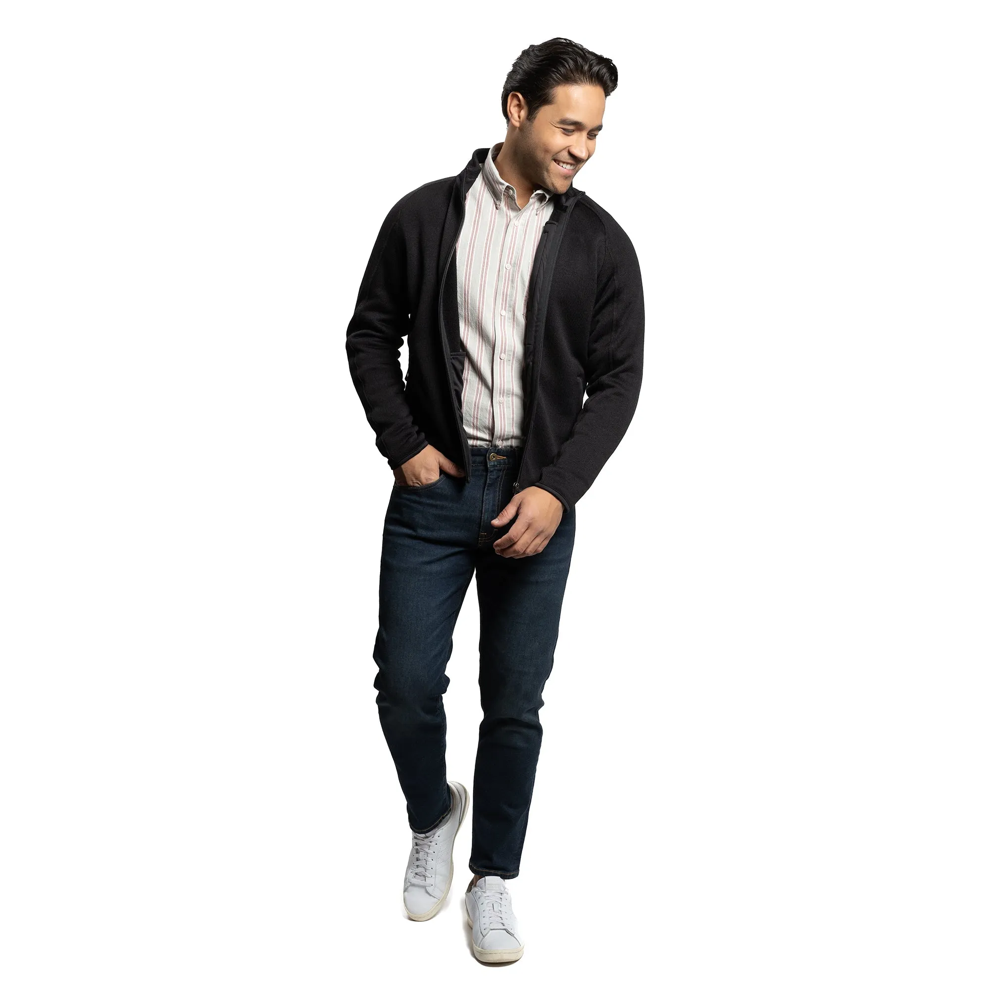 Brooklyn Chambray Shirt - Grey Burgundy Stripe