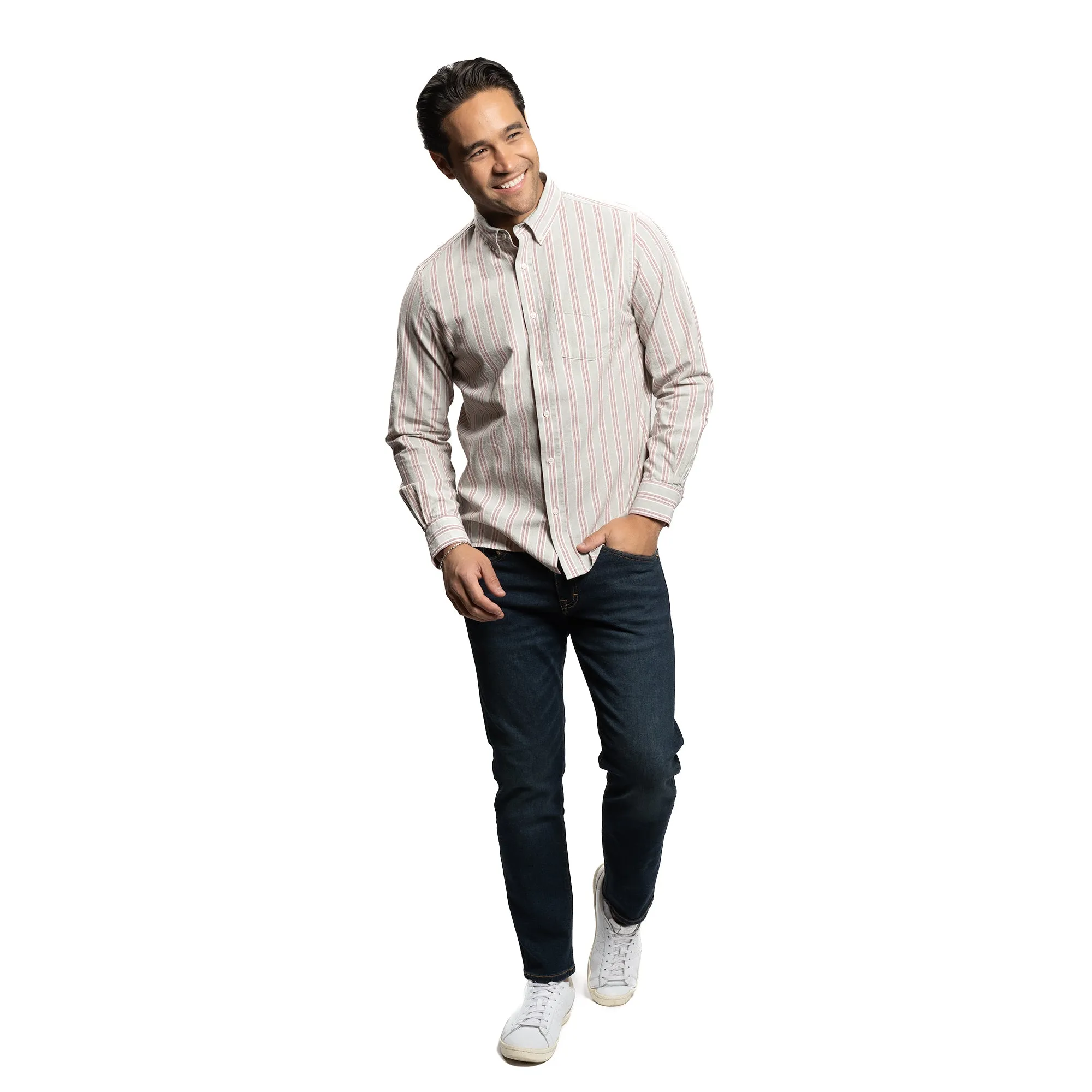 Brooklyn Chambray Shirt - Grey Burgundy Stripe