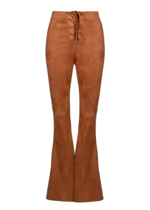 Brown Faux Suede Bell Bottom Flare Pants