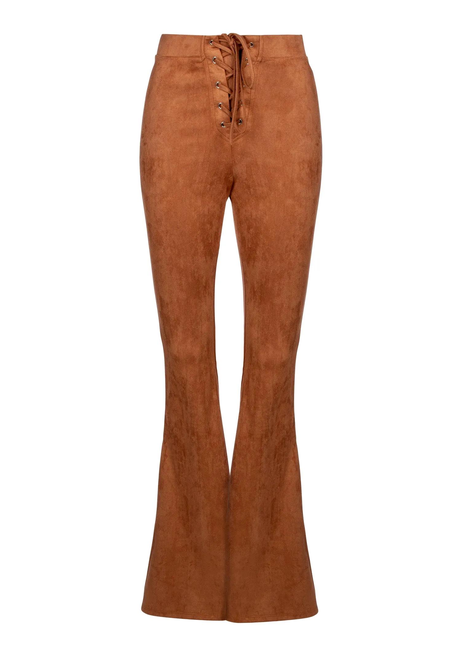 Brown Faux Suede Bell Bottom Flare Pants