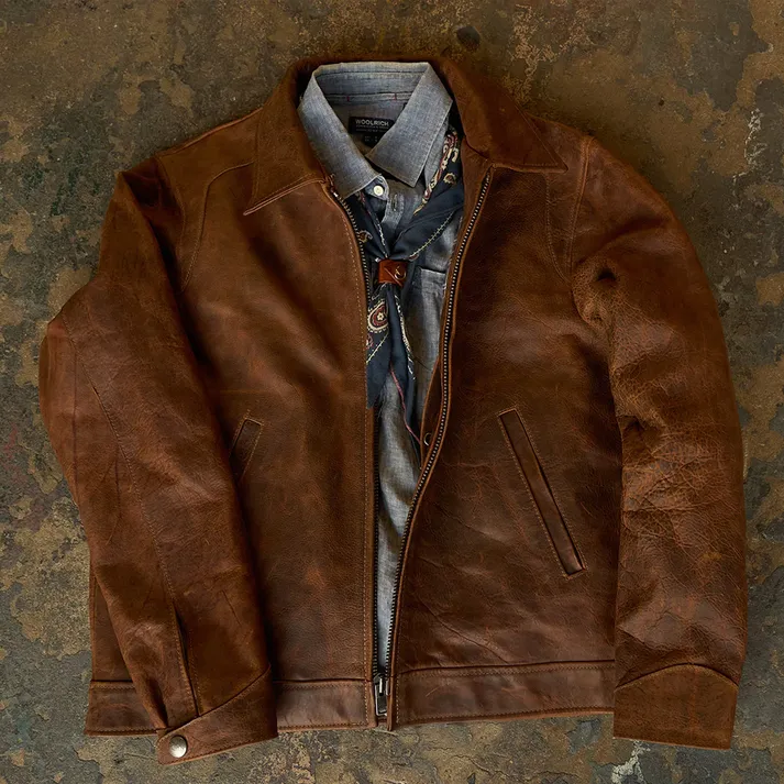 Brown Lambskin Leather Biker Jacket for Men