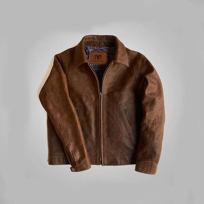 Brown Lambskin Leather Biker Jacket for Men