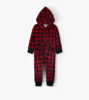 Buffalo Plaid Kids Hooded Fleece Jumpsuit