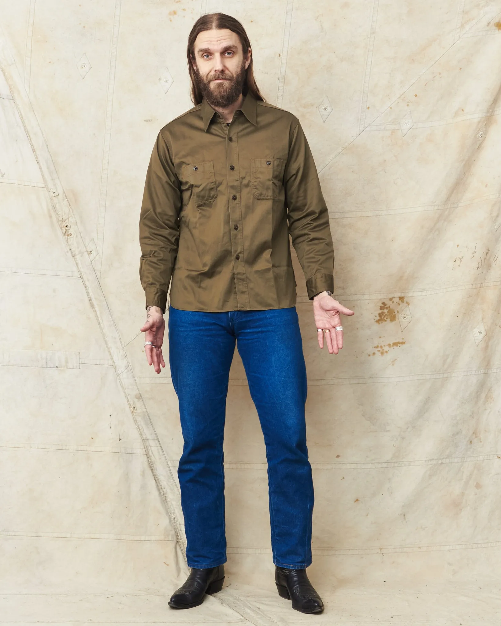 Buzz Rickson's HBT Twill Work Shirt Olive BR29390