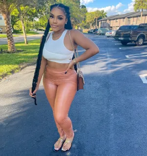 Camel Faux Leather Pants