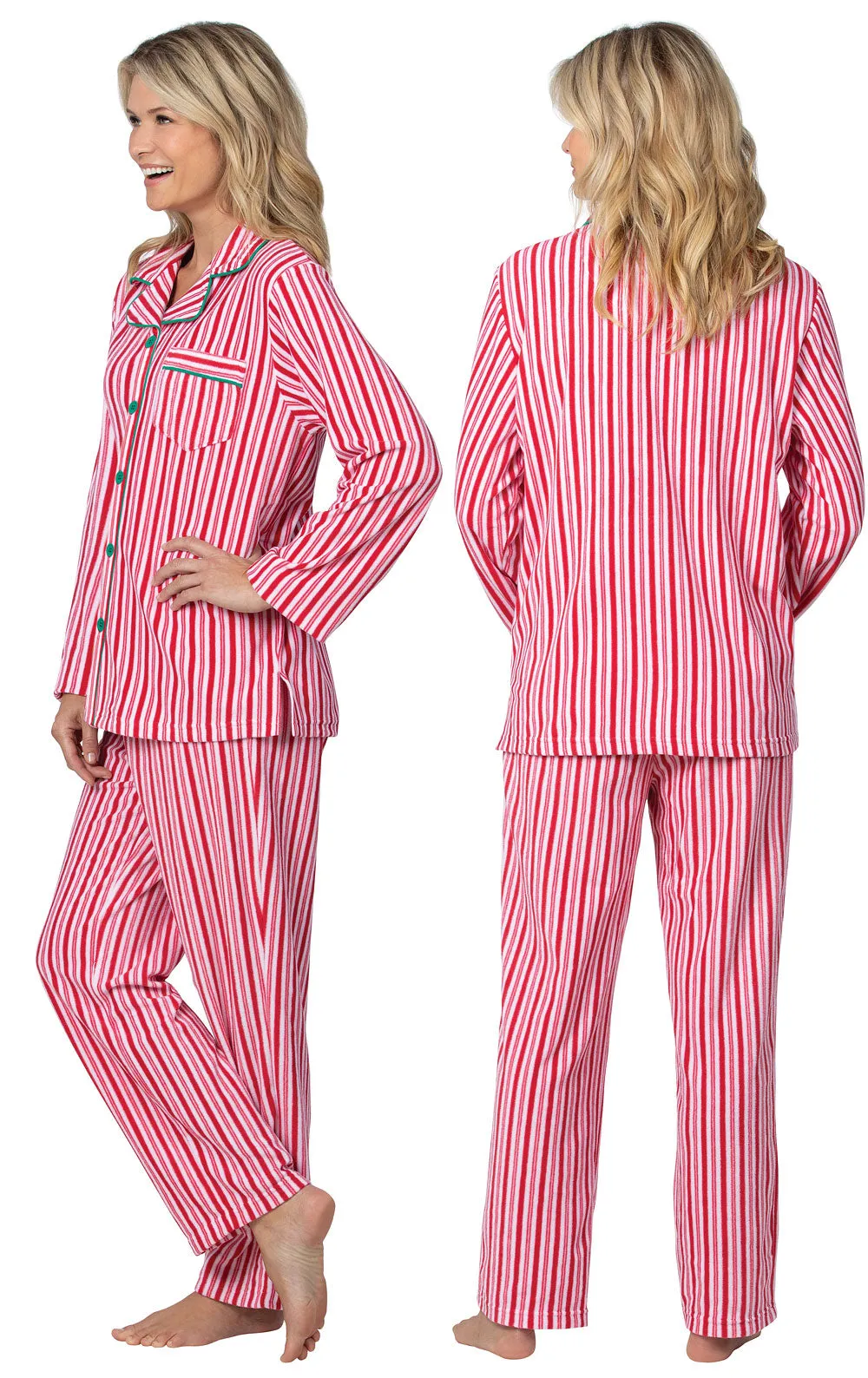 Candy Cane Fleece Button-Front Pajamas