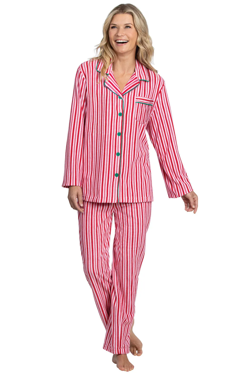 Candy Cane Fleece Button-Front Pajamas