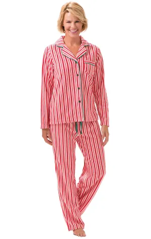 Candy Cane Fleece Button-Front Pajamas