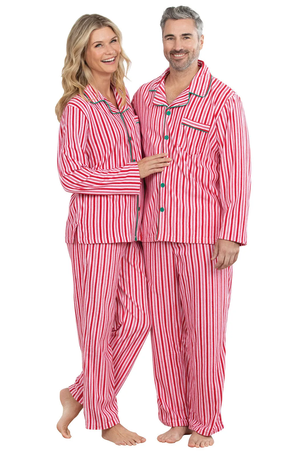Candy Cane Fleece Matching Couples Pajamas