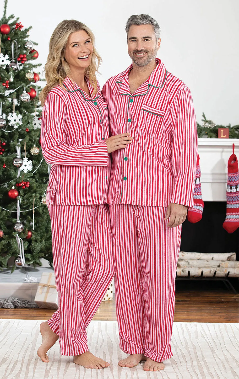 Candy Cane Fleece Matching Couples Pajamas