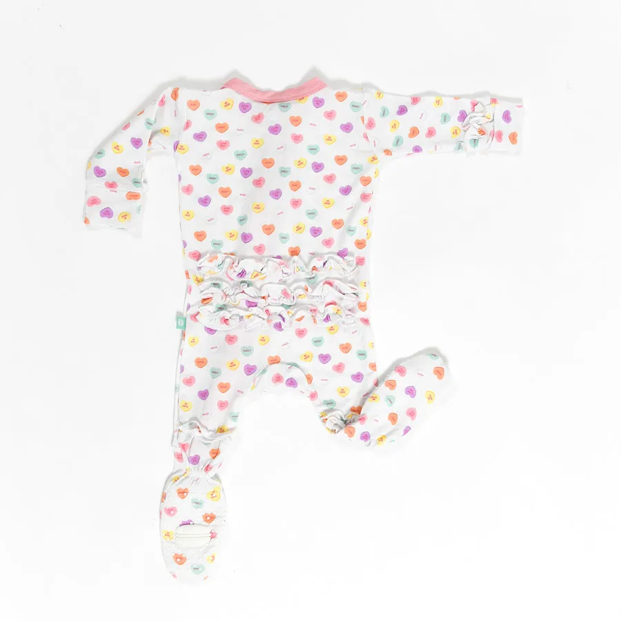 Candy Hearts Ruffled Footie