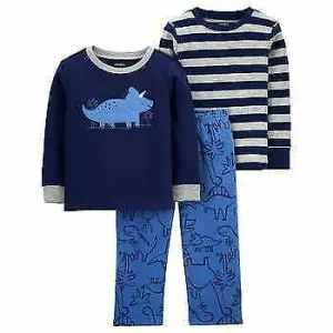 Carter's Toddler Boys 3-piece Fleece PJs Pajamas Sleep Set (Navy Dinosaur)