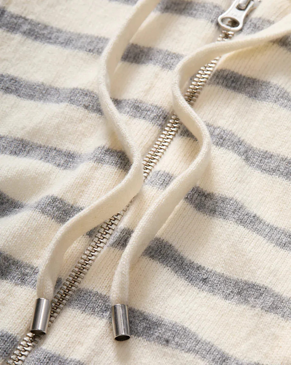 Cashmere Hoodie Dickey in Ivory/Heather Grey
