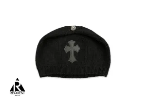 Cashmere Leather Cemetery Cross Logo Beanie "Black"