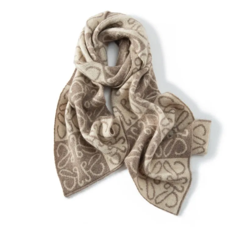 Cashmere Scarf With Abstract Pattern Long Cashmere Wrap Scarves