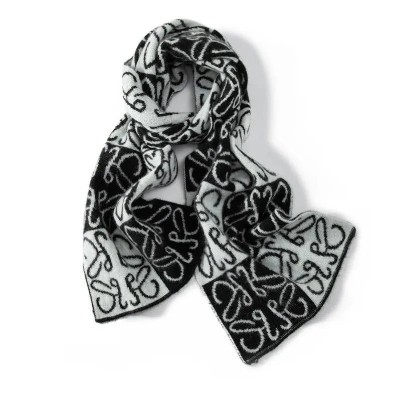 Cashmere Scarf With Abstract Pattern Long Cashmere Wrap Scarves