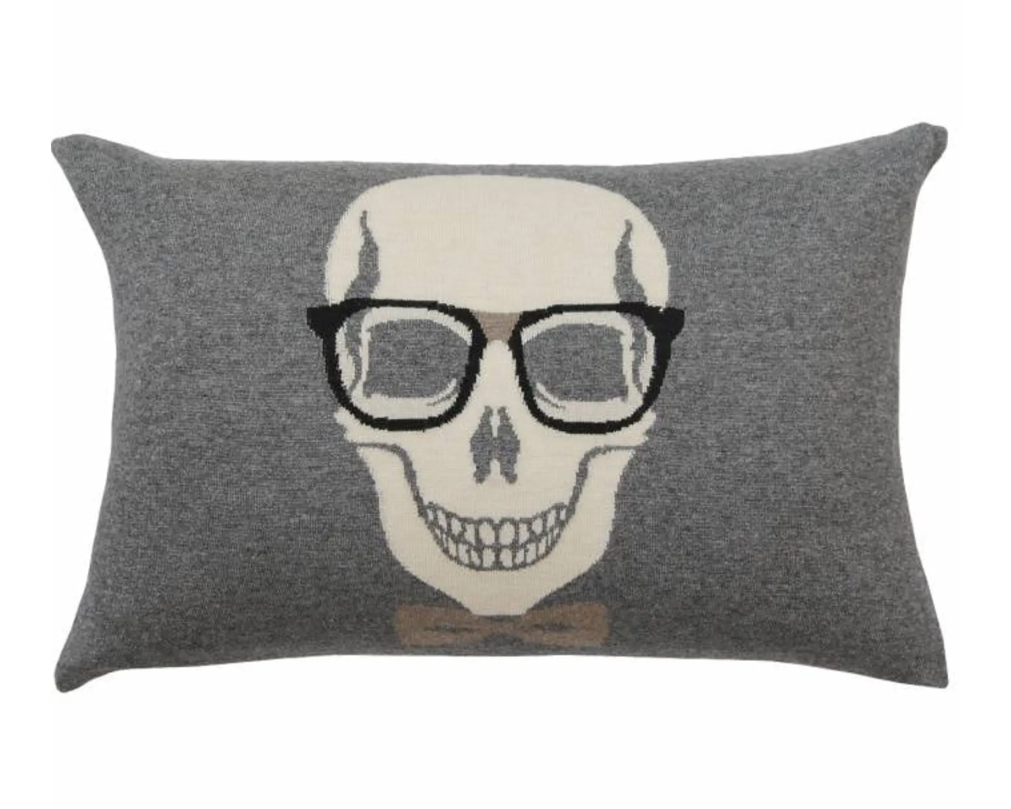 Cashmere Skull Bow Pillow - Gray, Black