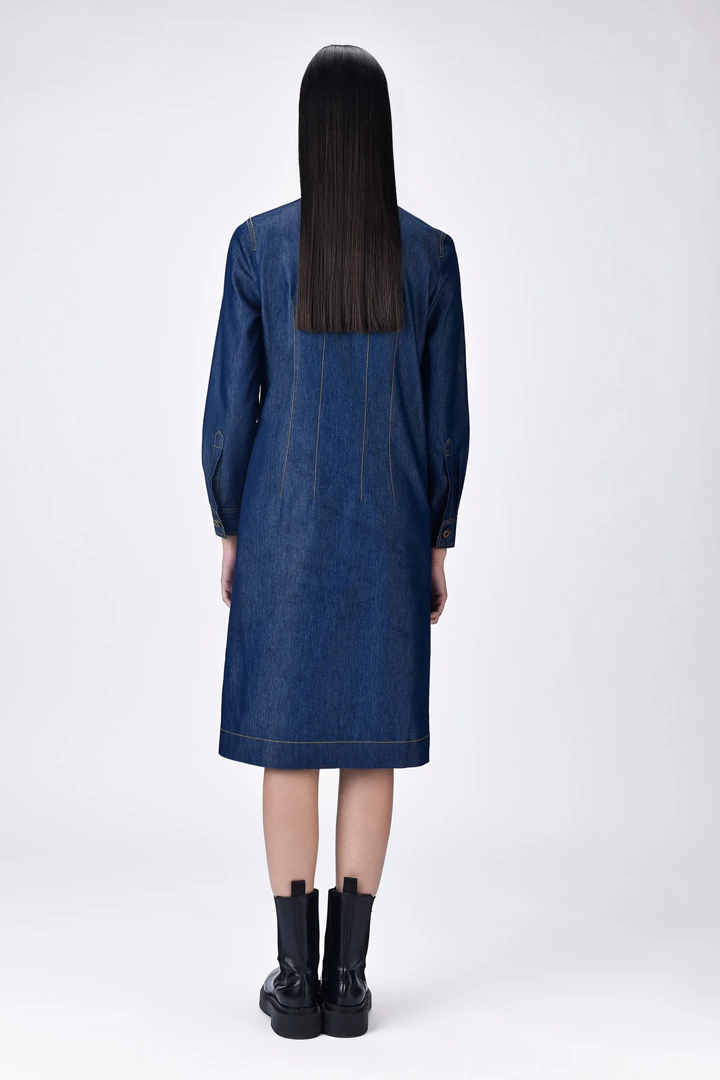 Chambray Shirt Dress with Top Stitch Highlights