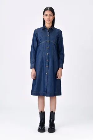 Chambray Shirt Dress with Top Stitch Highlights