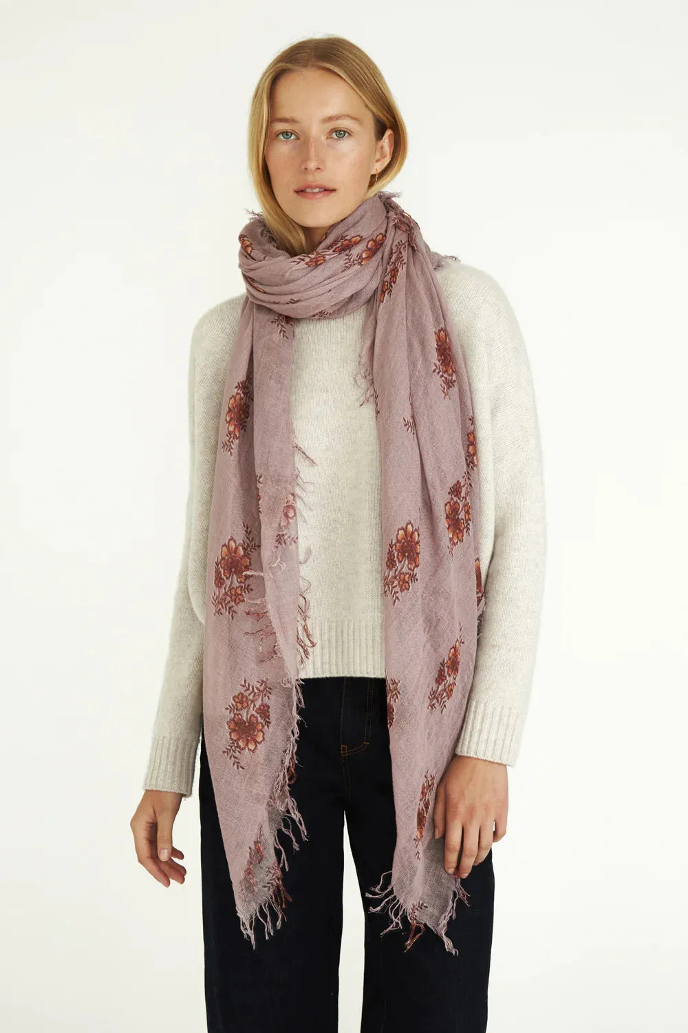 Chan Luu- Hibiscus Floral Cashmere and Silk Scarf- orchid hush