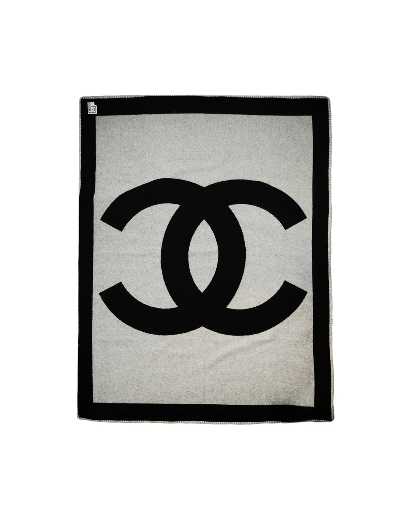 Chanel Black Grey Merino Wool & Cashmere CC Throw Blanket