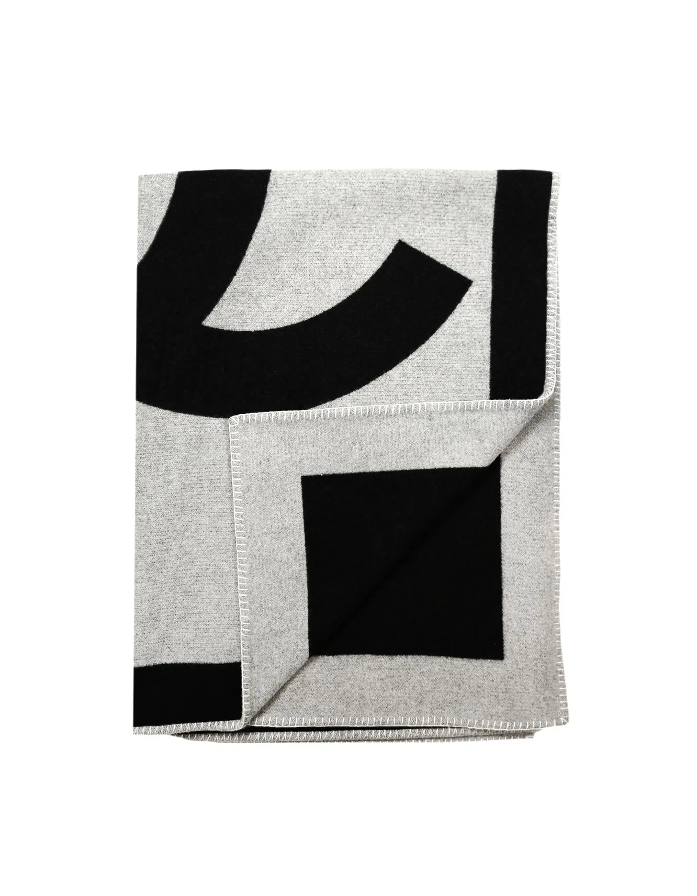 Chanel Black Grey Merino Wool & Cashmere CC Throw Blanket