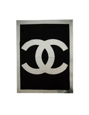 Chanel Black Grey Merino Wool & Cashmere CC Throw Blanket