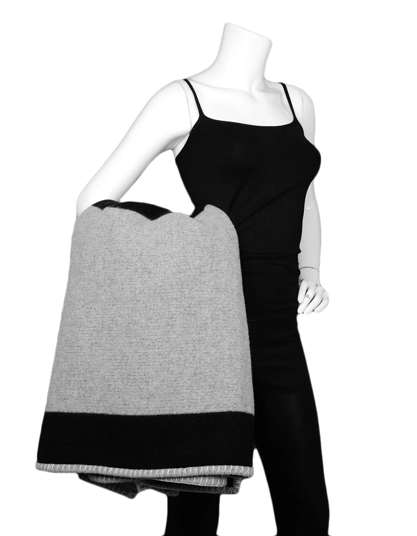 Chanel Black Grey Merino Wool & Cashmere CC Throw Blanket