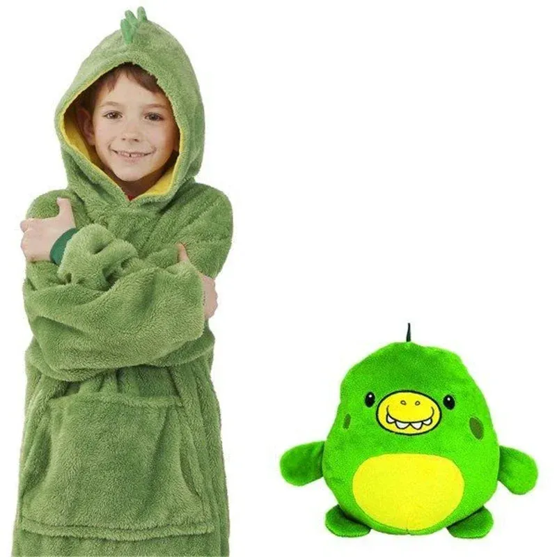 Children's HUG Cartoon Pets Hoodie Blanket Kids Lazy Pillow Pajamas Pullover Clothes Wearable Hooded Coats for Boys Girls Gift