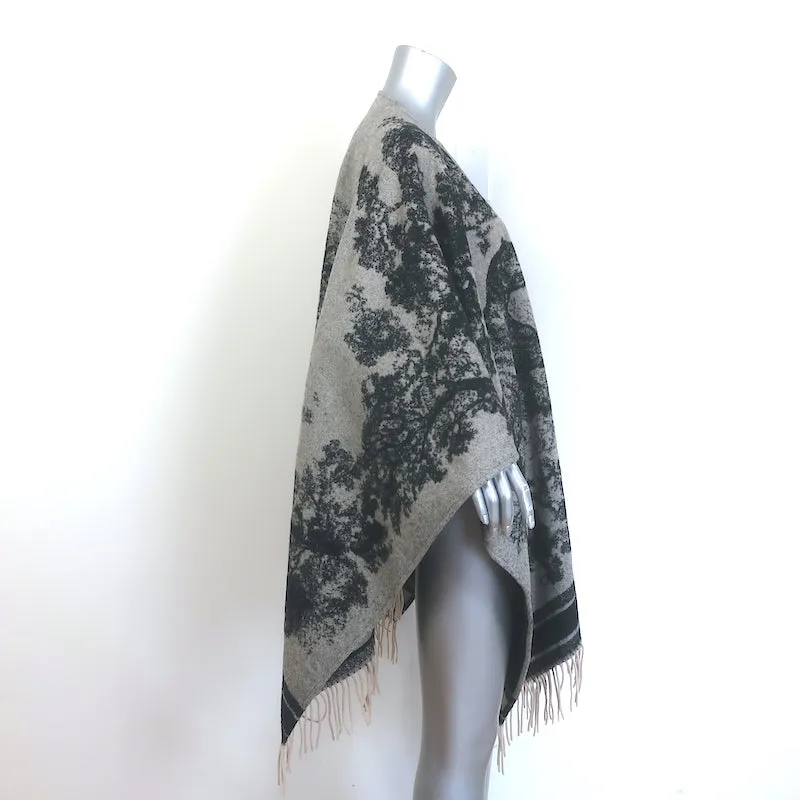 Christian Dior Toile de Jouy Fringed Cashmere Poncho Shawl Gray/Black