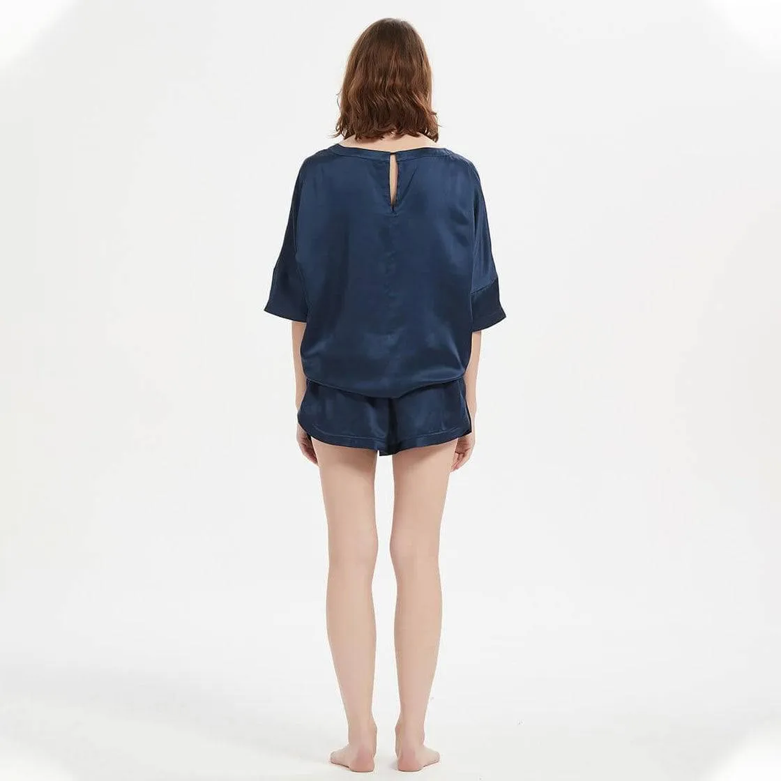 Classic Round Necked Half Sleeves Short Silk Pajamas Set