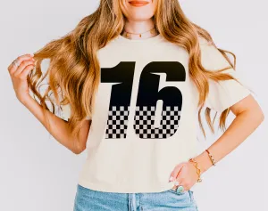 Comfort Colors Boxy Cropped Custom Racing Number Shirt/ Checkered Racing Tee