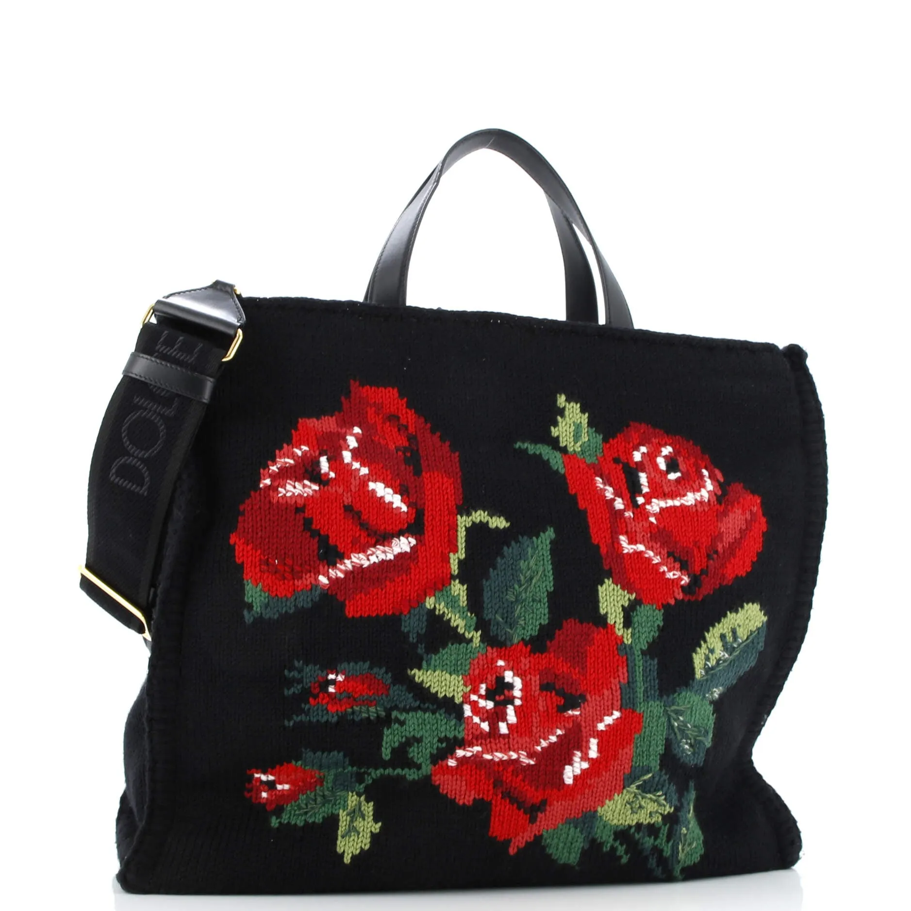Convertible Open Tote Embroidered Knit Cashmere Large