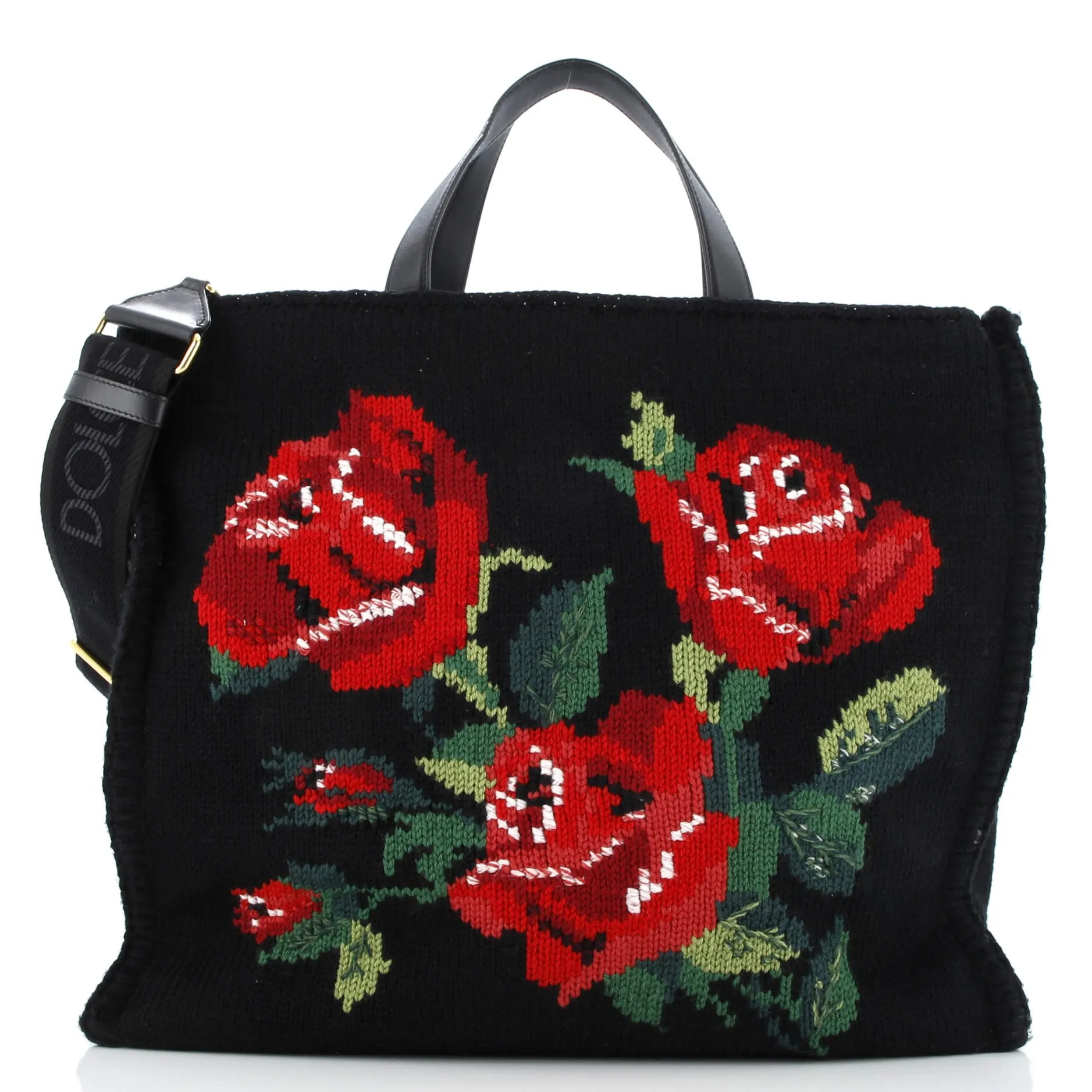 Convertible Open Tote Embroidered Knit Cashmere Large