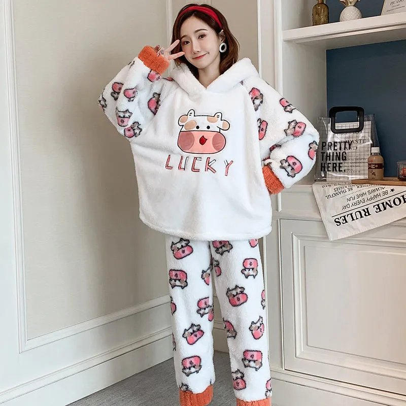 Coral Velvet Pajamas Women Autumn And Winter Thickening Plus